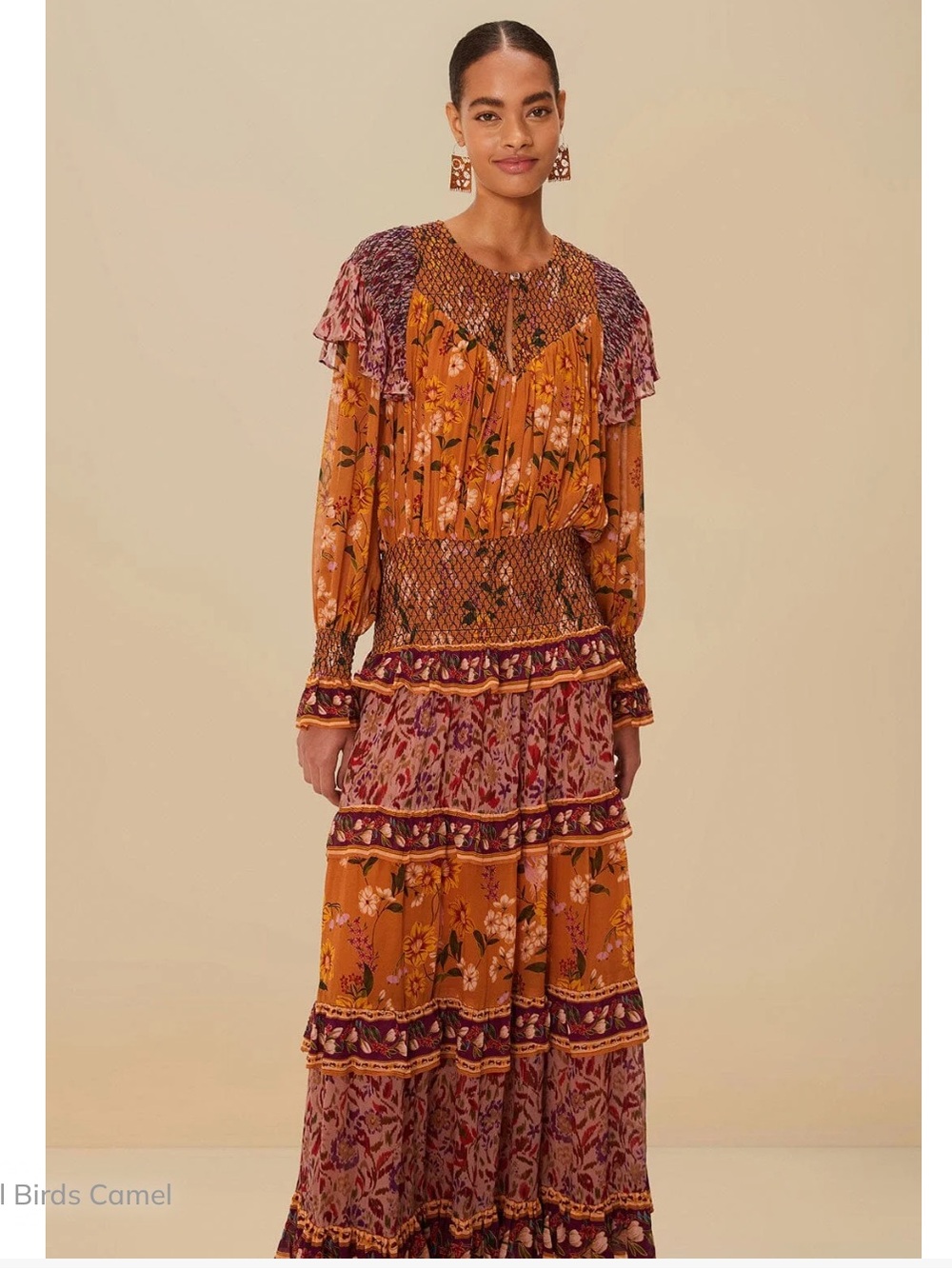 Anthropologie x FARM Rio Smocked Long Sleeve Maxi Dress